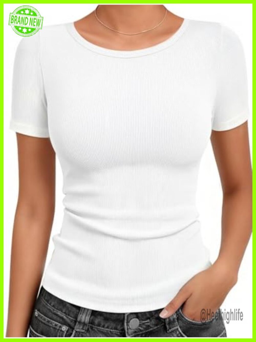 Slim Fit Ribbed Cotton Crew Neck Short Sleeve T-Shirt
